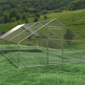 Large Metal Chicken Coop Walk-in Poultry Cage Hen Run House Rabbits Habitat Cage Spire Shaped Coop with Waterproof and Anti-Ultraviolet Cover (13.1' L