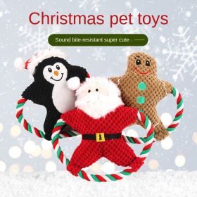 Christmas pet plush toys dog voice toys grinding teeth resistant toys cat toy cartoon cotton rope toy (Color: Black)