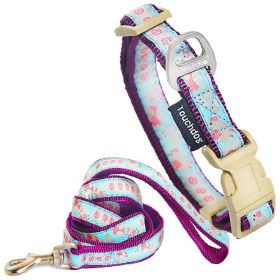 Touchdog 'Avery Patterned' Tough Stitched Embroidered Collar and Leash (Color: light blue, size: medium)